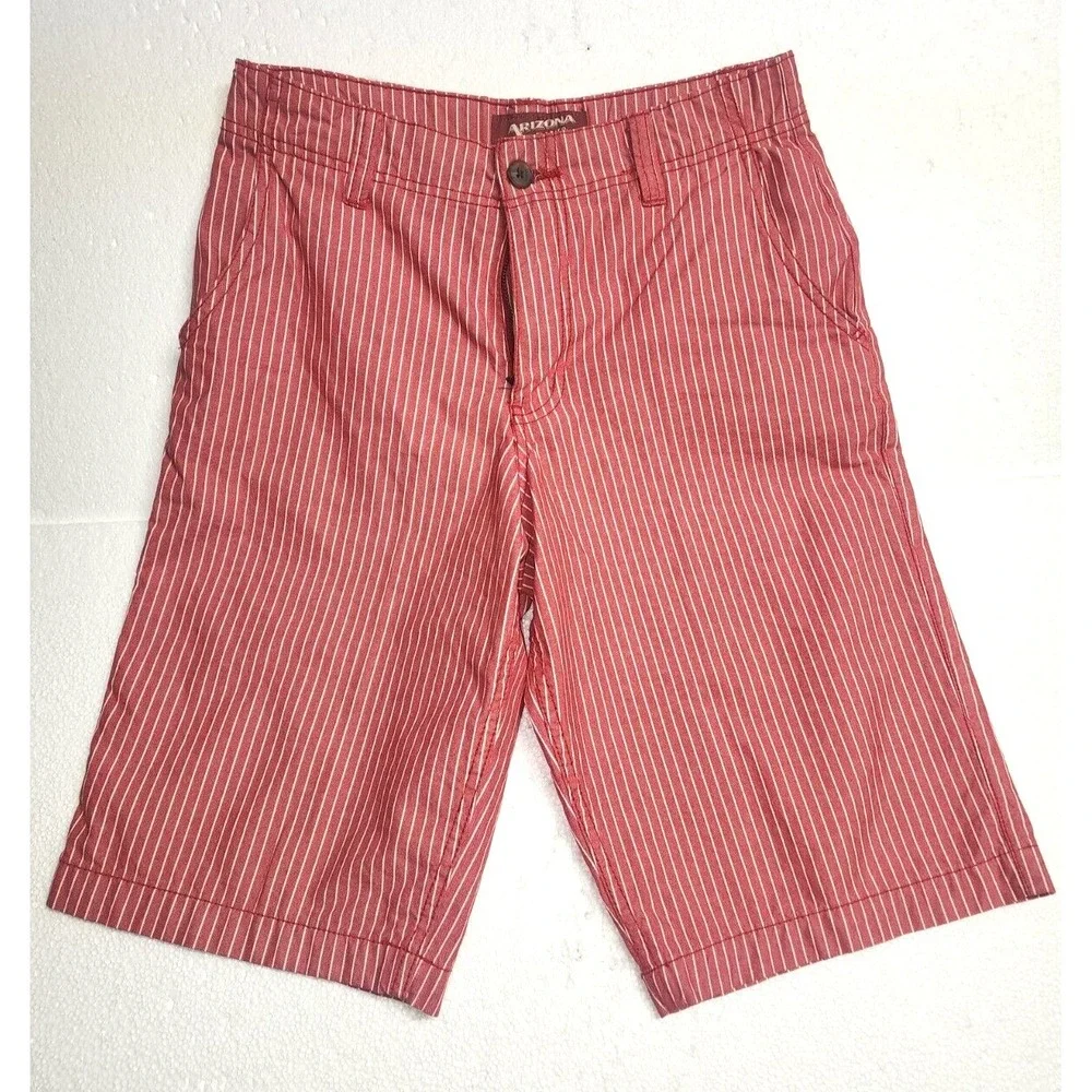 Arizona Jean Co Shorts Youth Size 16 Red White Striped Casual Chino Flat Front